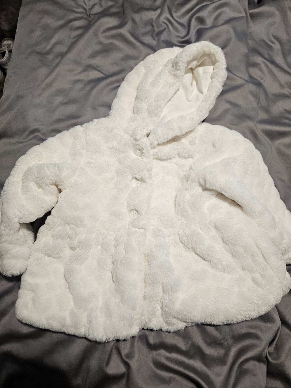 First Impressions Cream Plush Hooded Coat